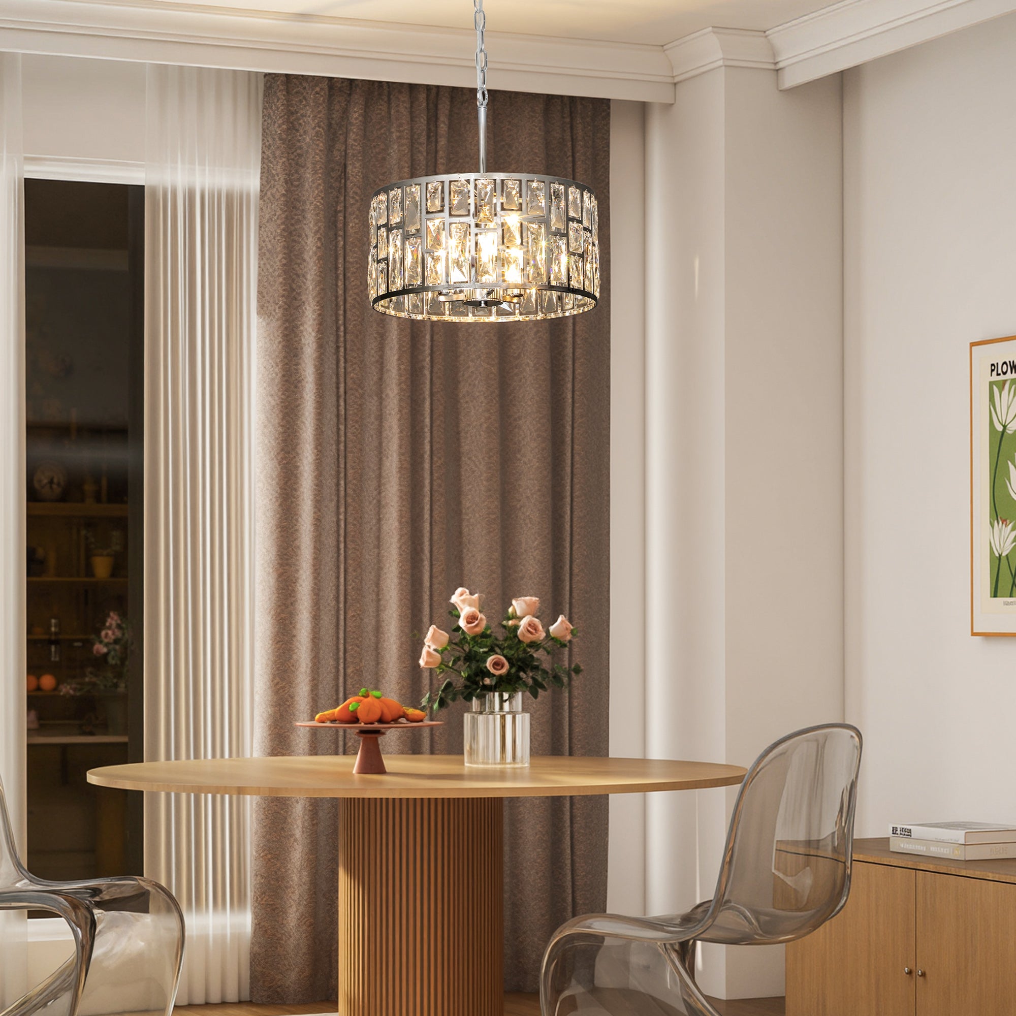 Kozy 72 Glass Crystallite Chandelier - Silver-Tone