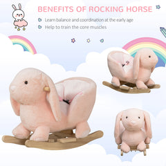 Kozy Kids Rocking Rabbit, Plush Rocking Horse Ride-On w/ Sound, Wood Base, Seatbelt, for Ages 18-36 Months, Pink