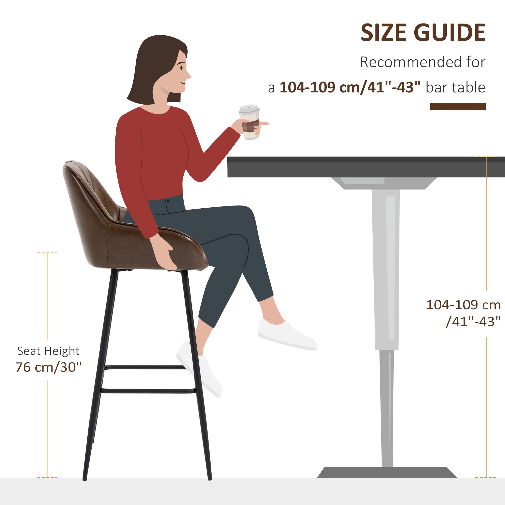 Kozy Retro Bar Stools Set of 2, Breakfast Bar Chairs with Footrest, Kitchen Stools with Backs and Steel Legs, for Dining Area and Home Bar, Brown