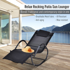 Outsunny Garden Rocking Chair Patio Texteline Rocking Lounge Chair Zero Gravity Rocker Outdoor Patio Garden Recliner Seat w/ Padded Pillow