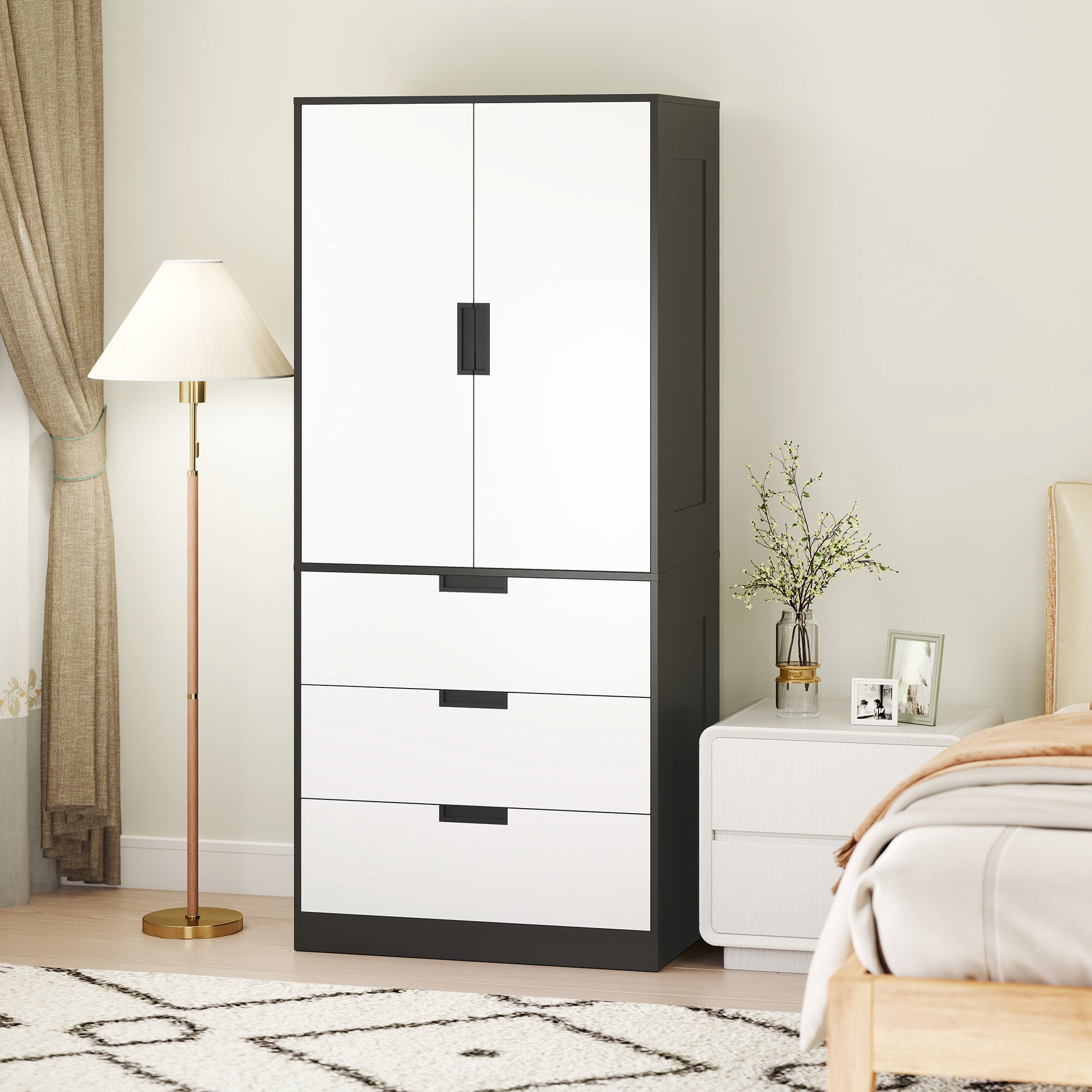 Two Door, Two Drawer Wardrobe - White/Brown