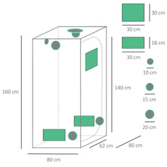 Outsunny Hydroponic Plant Grow Tent, 80L x 80W x 160Hcm