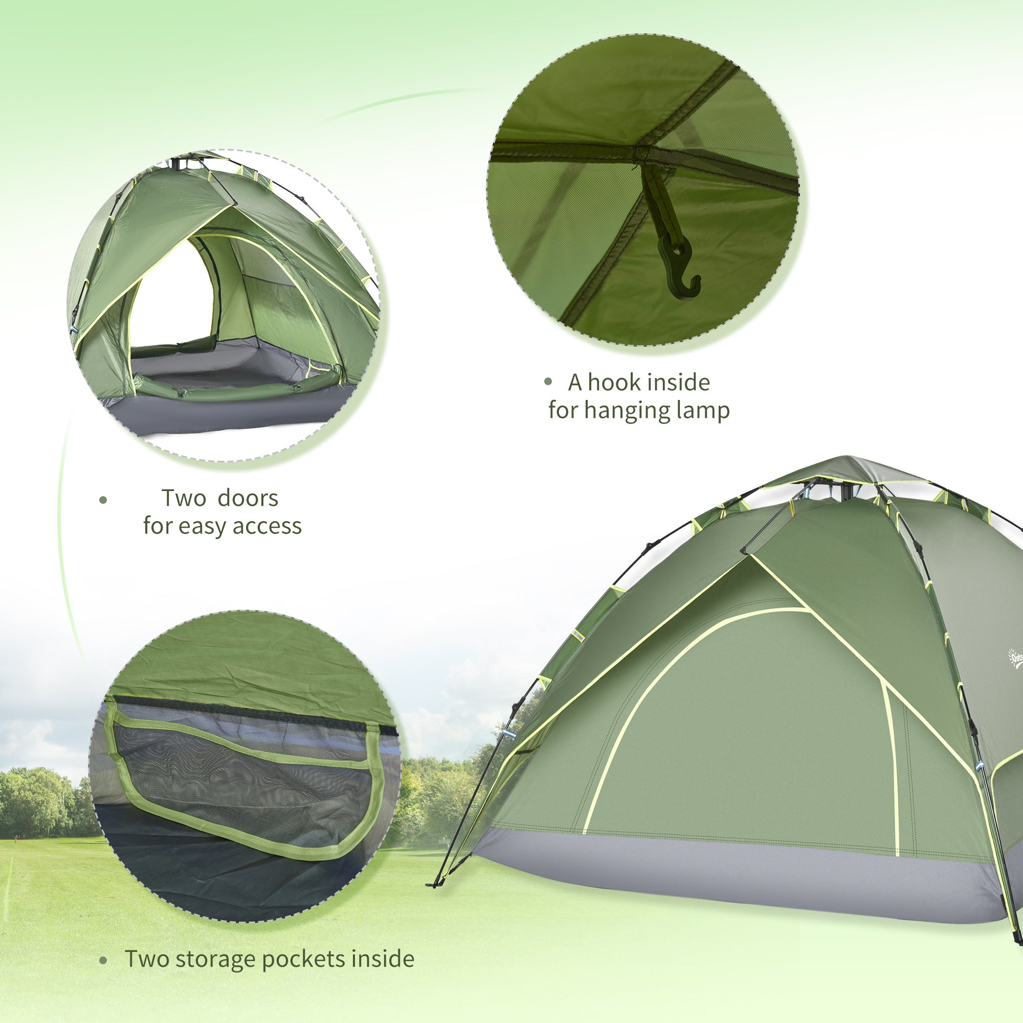 Kozy 3 Man Camping Tent Automatic Pop Up Tent Portable Double Layer for Festival Hiking Family Travel Shelter