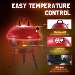 Outsunny Charcoal BBQ Charcoal Grill Metal Portable Tripod Grill Black Red