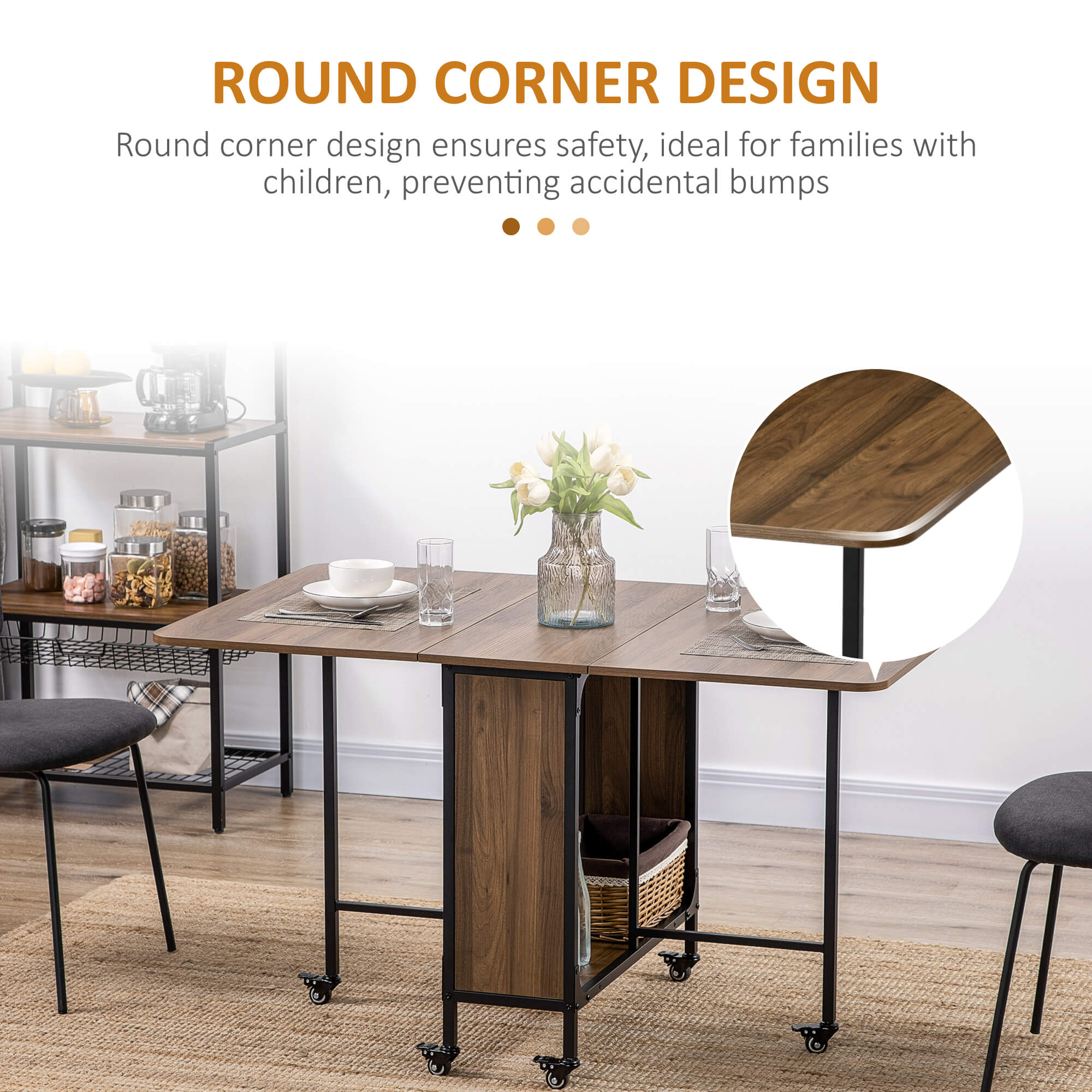 Kozy Six-Person Drop Leaf Dining Table - Brown/Black