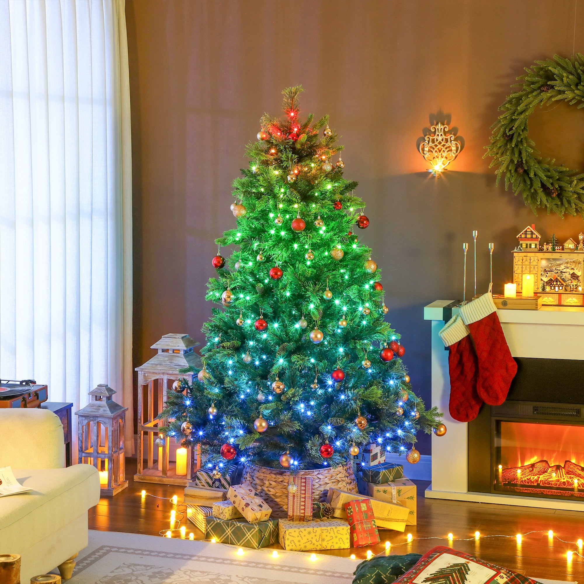 Kozy - 180cm Carolina Pine Christmas Tree with Colourful DIY Synchronized LED Lights and Remote