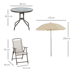 Outsunny Garden Patio Texteline Folding Chairs Plus Table and Parasol Furniture Bistro Set