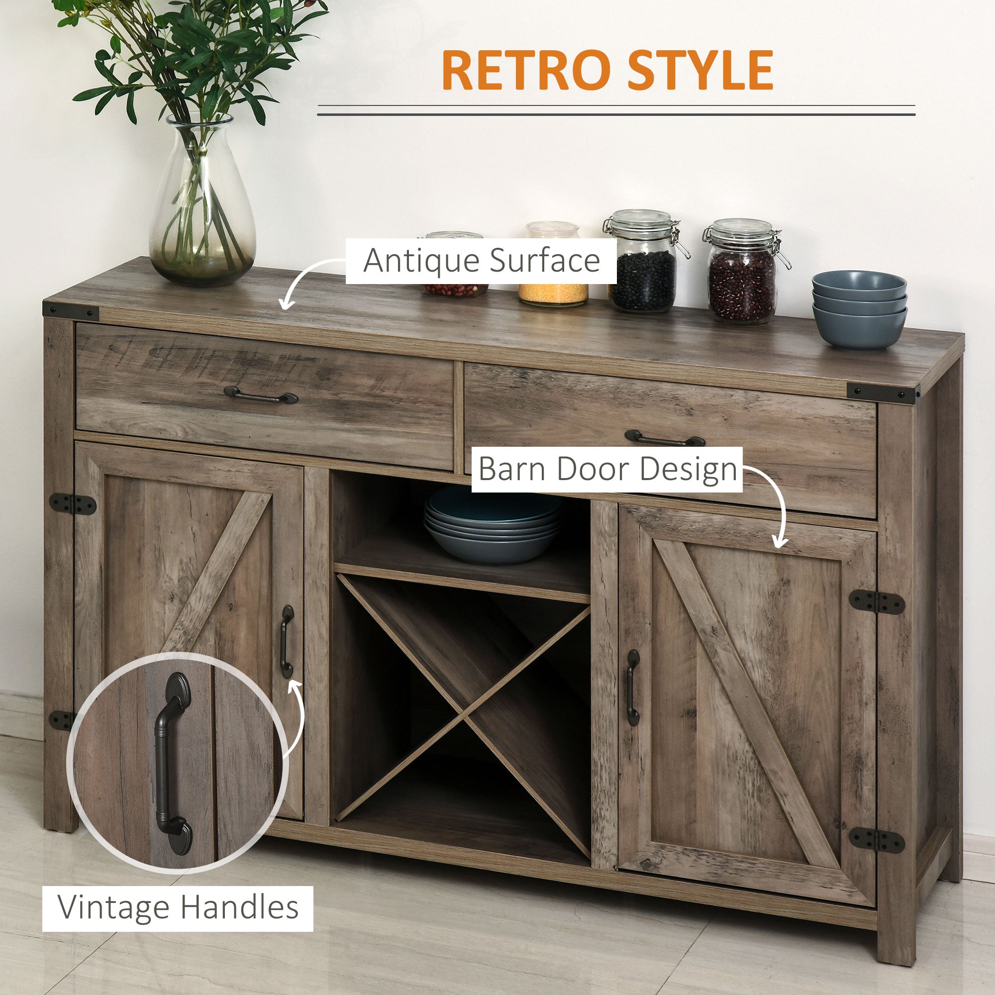 HOMCOM Freestanding Rustic Style Side Cabinet Multi