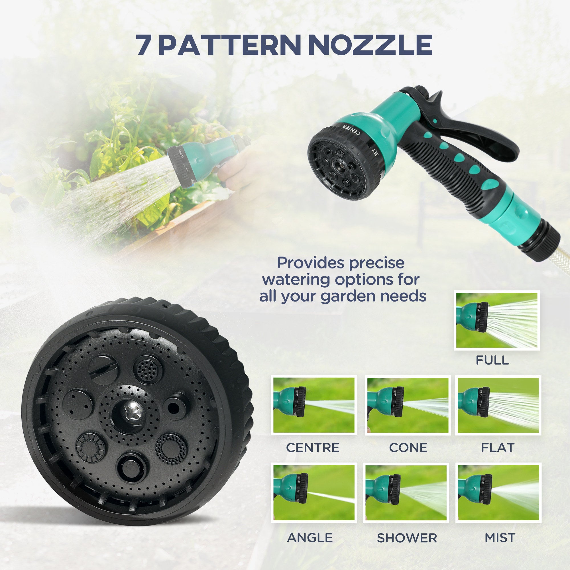 Kozy - Retractable Hose Reel Wall Mounted, 20+2m Garden Hose Pipe Reel with Lock, Auto Rewind, 7 in 1 Spray Nozzle, Includes Wall Fixings, 180° Swivel, Outdoor Watering, Light Grey