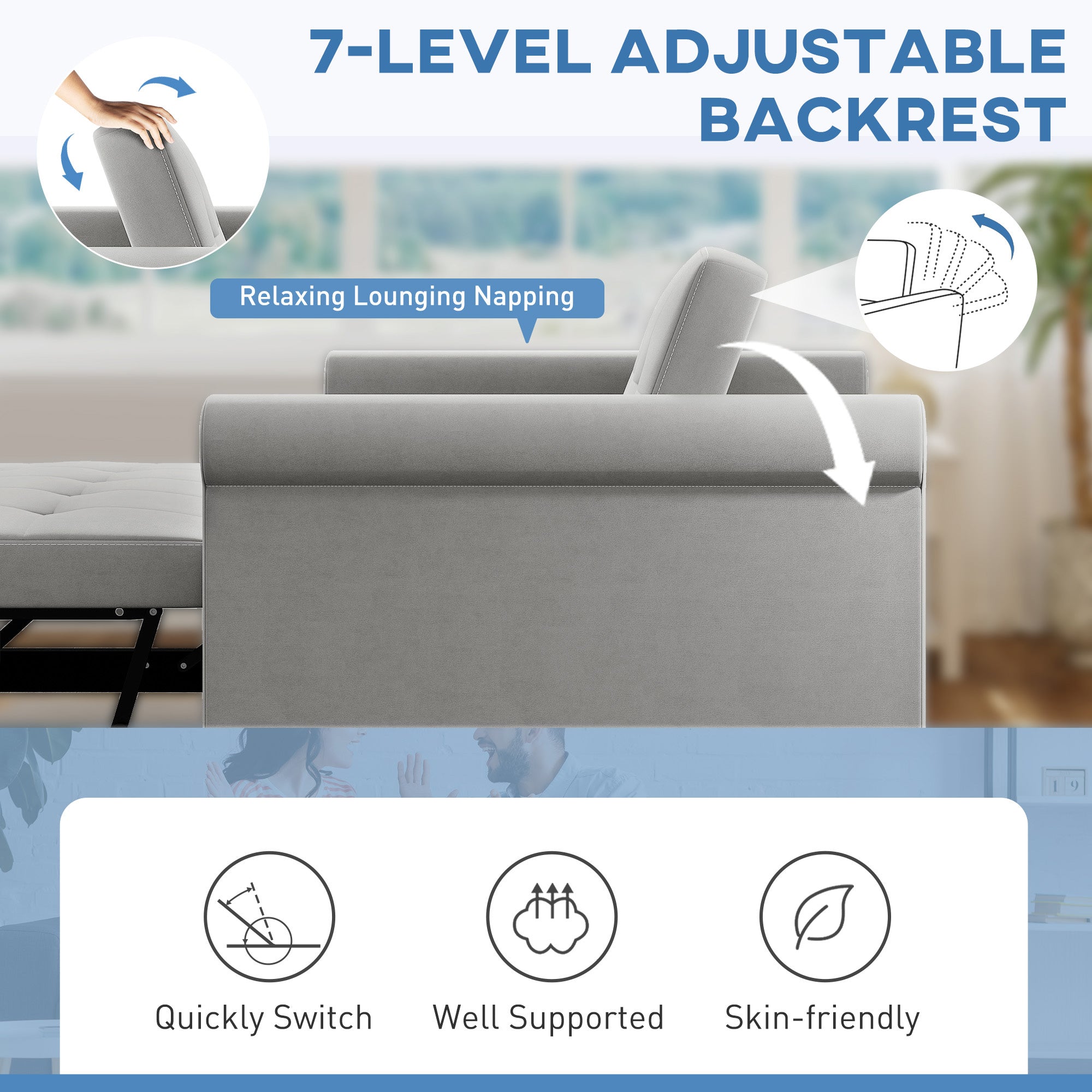 Kozy - Two-Seater Velvet-Feel Sofa Bed - Grey