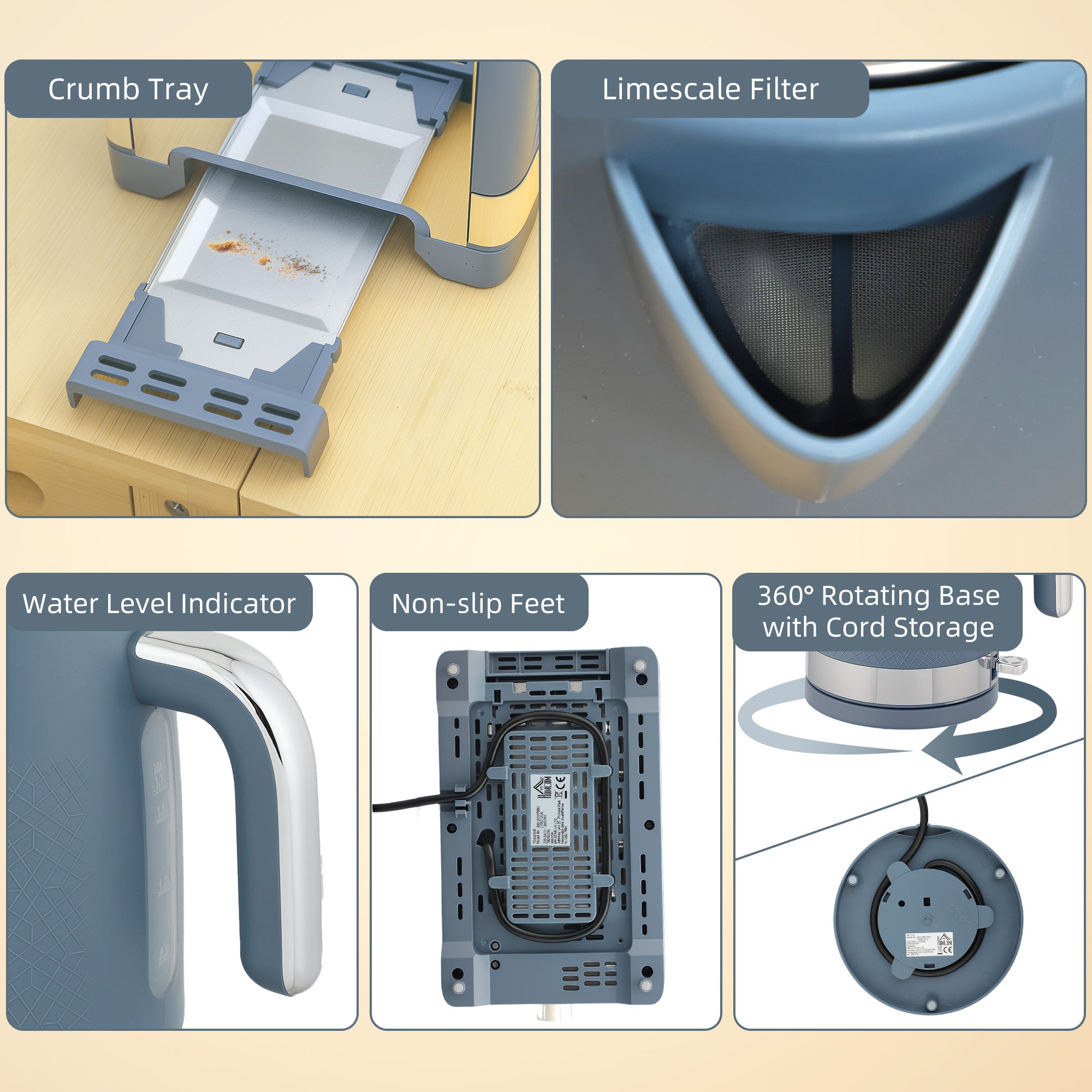 Kozy Sleek Textured Kettle and Toaster Set - Blue