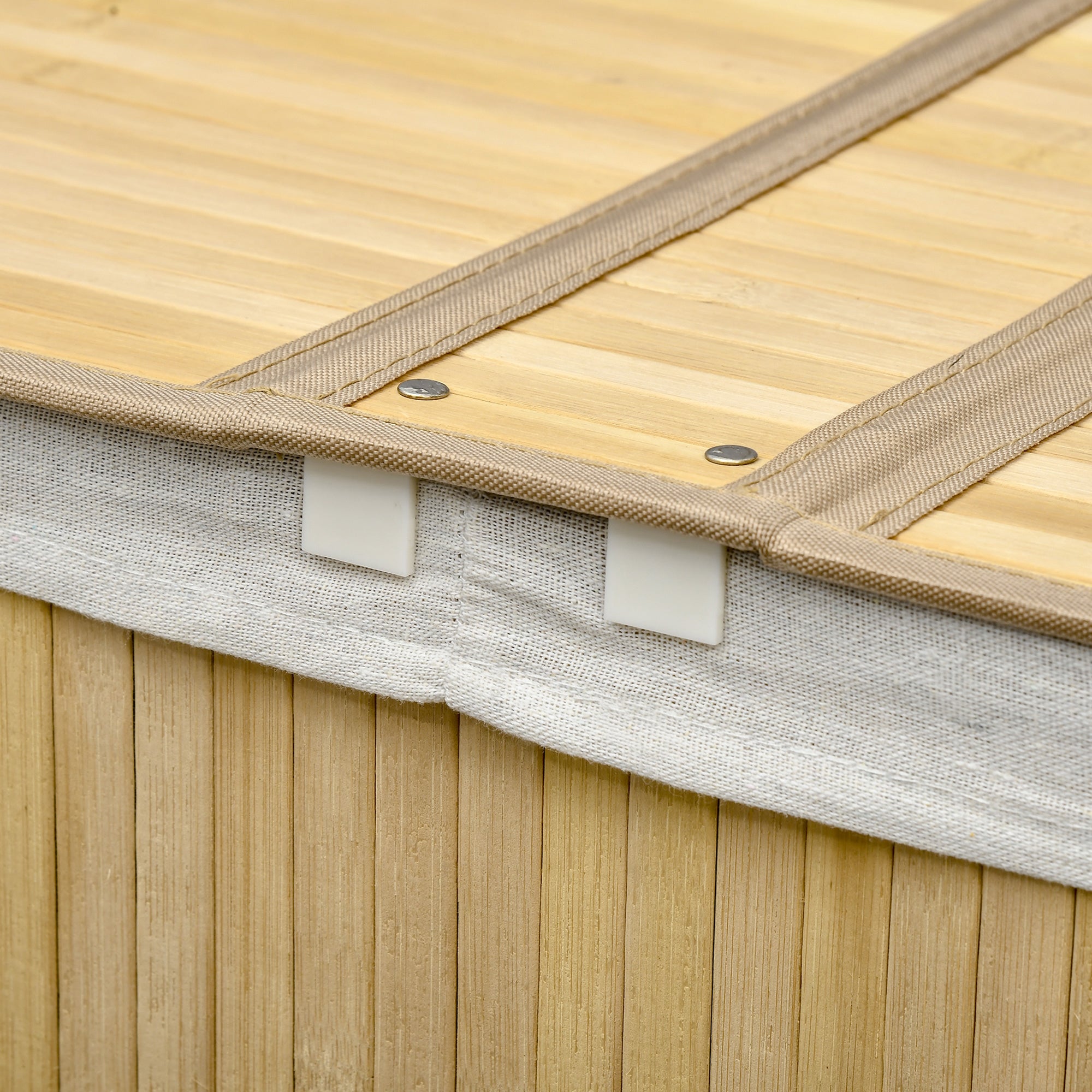 Bamboo Laundry Basket with Lid, 100 Litres Laundry Hamper with 2 Sections, Removable Washable Lining, Washing Baskets, 62.5 x 37 x 60.5cm, Natural