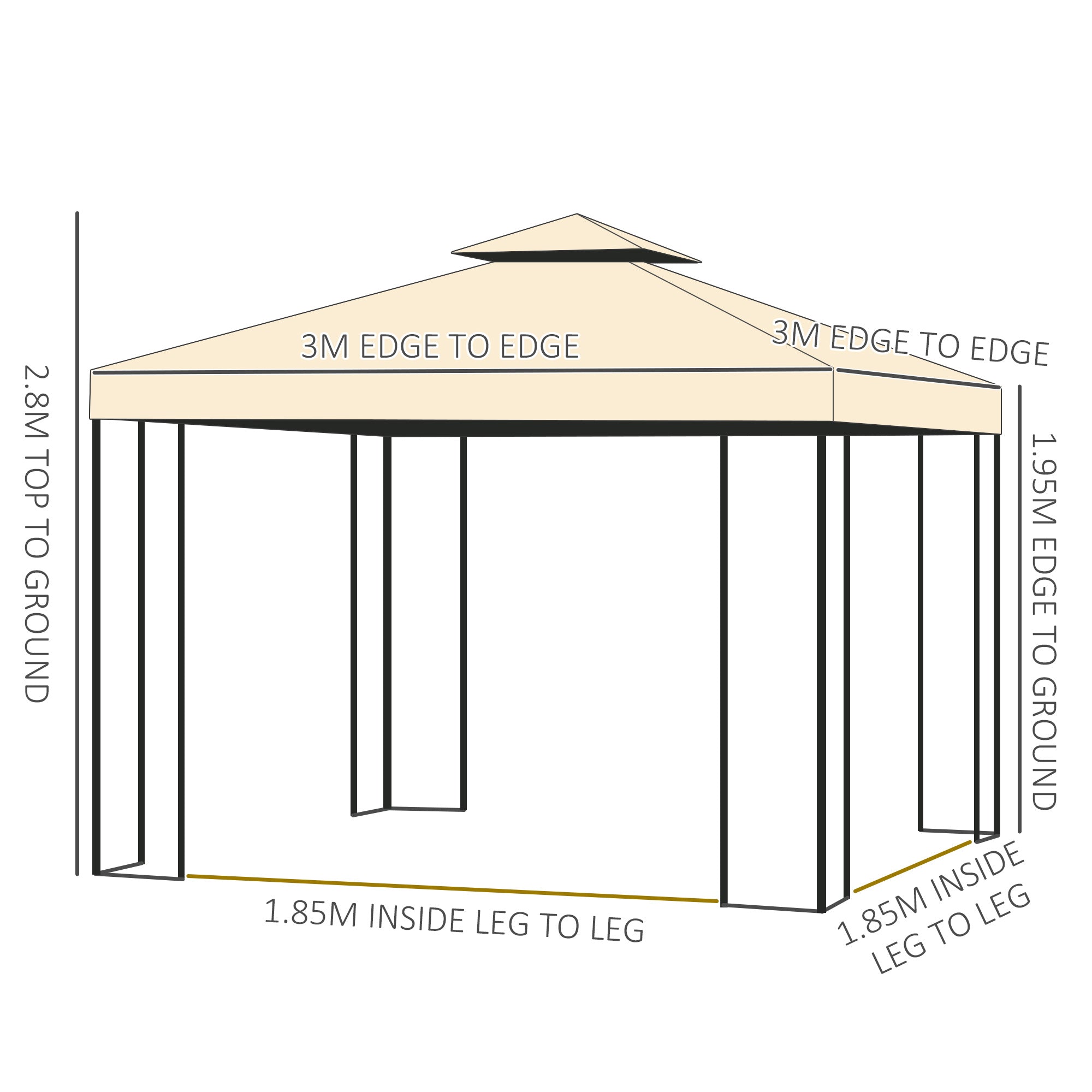 Outsunny 3x3 m Double Top Gazebo