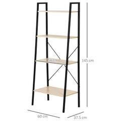 HOMCOM 4-Tier Vintage Ladder Shelf Bookcase Wood Storage Rack Stand Plants Display Black natural | Aosom UK