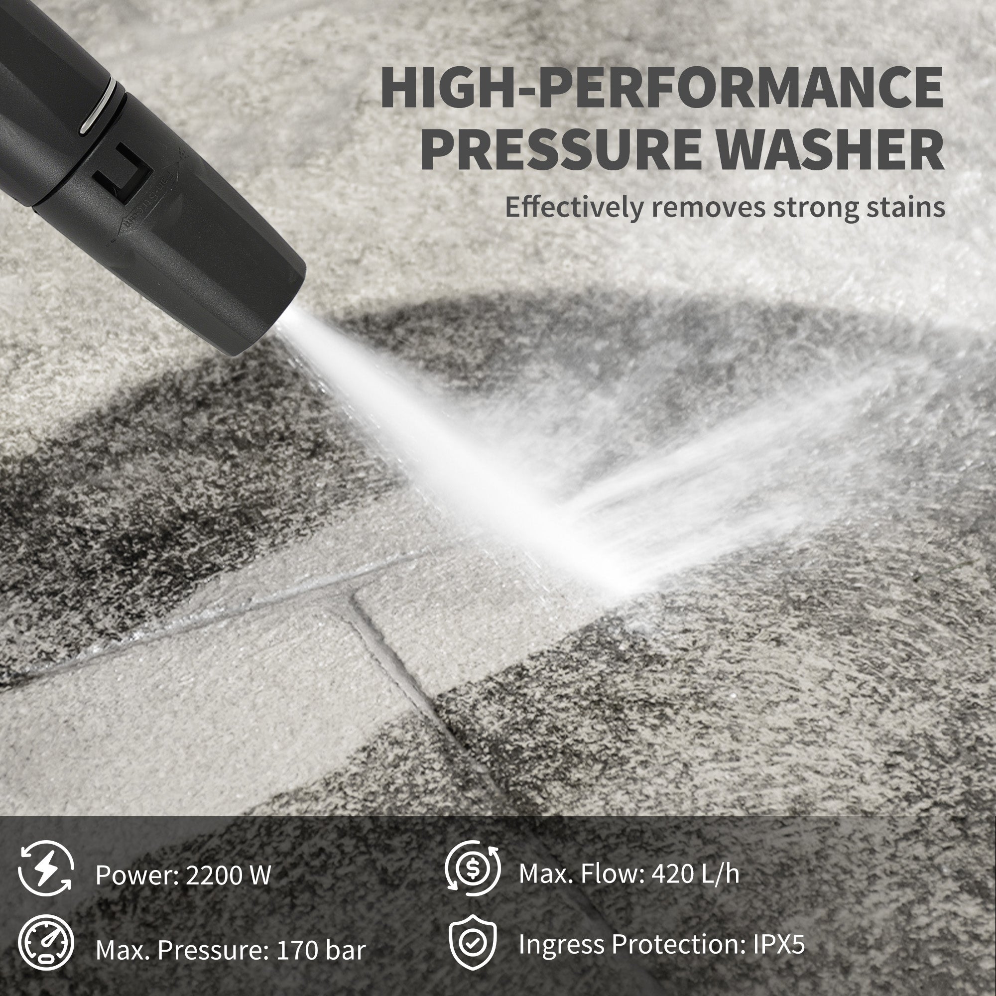 Kozy 2200W High Pressure Washer, 170 Bar Pressure, 420 L/h Flow, Portable Electric Power Washer Jet Wash Cleaner with Adjustable Nozzle 6M Hose and Hose Reel for Home Patio Car Driveway