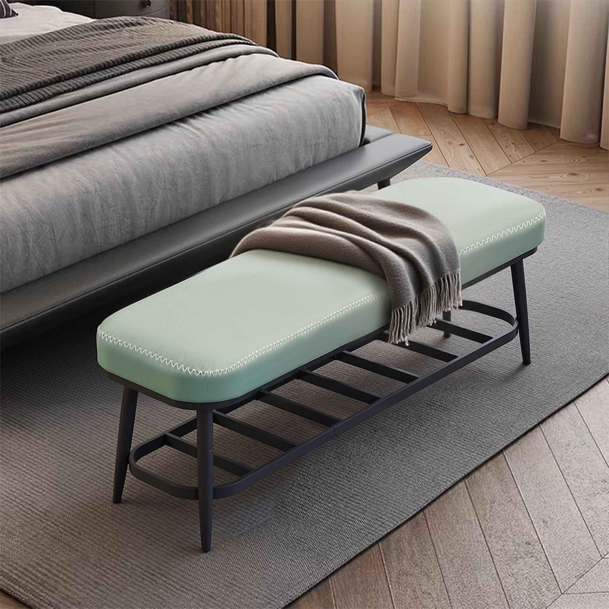 Kozy - PU Leather Shoe Storage Bench - Green