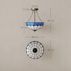 Kozy Tiffany Style Ceiling Light, Vintage Chandelier with 3 E27 Sockets, Semi Flush Mount for Living Room, Bulbs Not Included