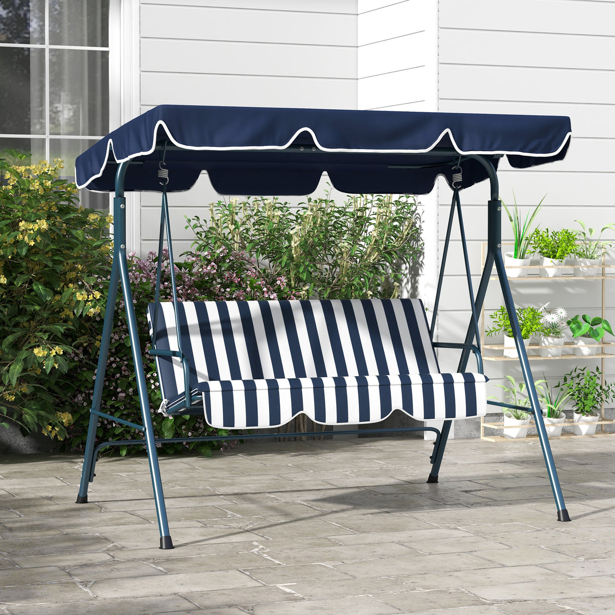 Outsunny 3 Seater Canopy Swing Chair Heavy Duty Outdoor Garden Bench with Sun Cover Metal Frame