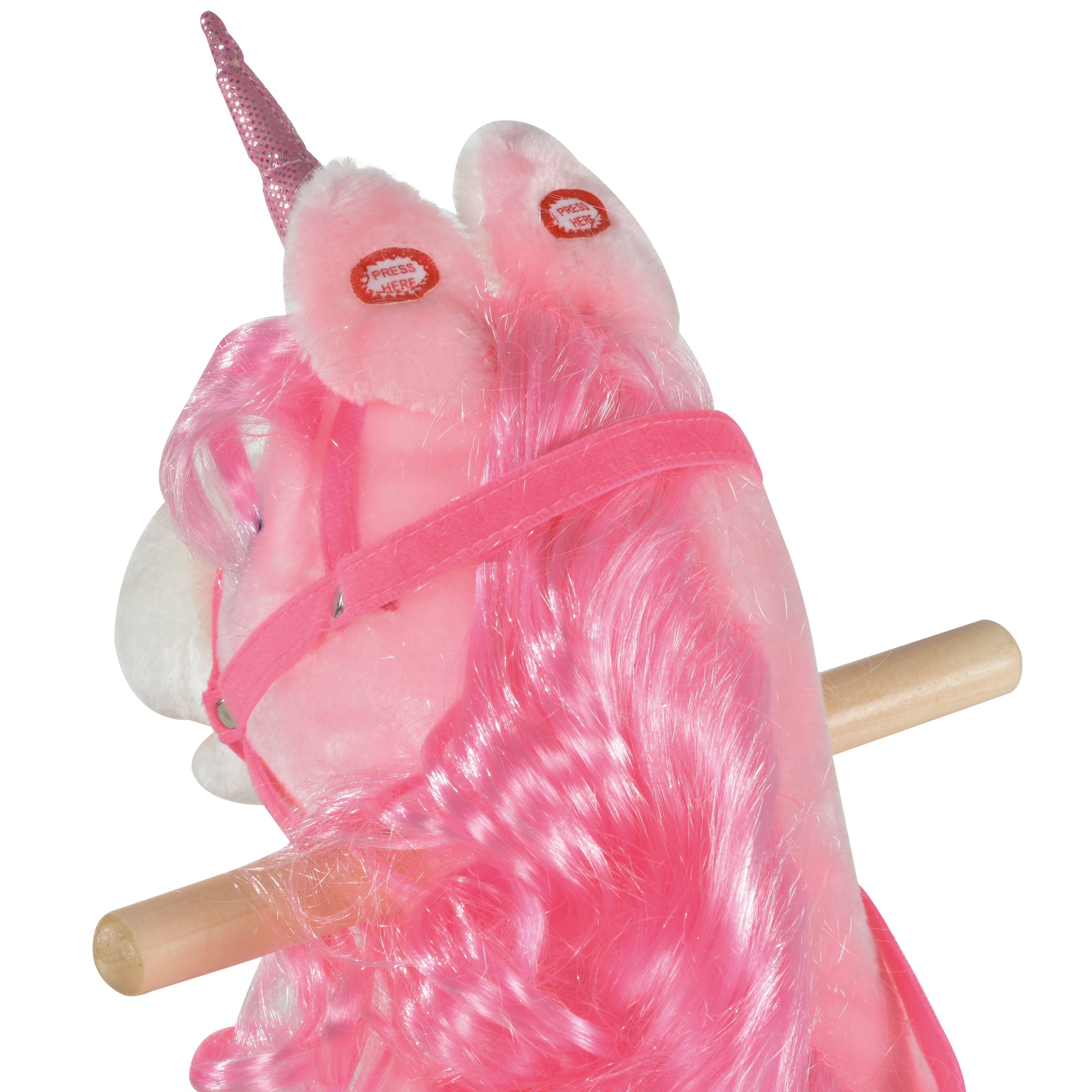 HOMCOM Unicorn Rocking Horse for Kids, Plush Ride On with Sound Effects, Soft, Pink