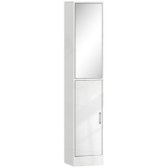 kleankin Tall Bathroom Cabinet with Mirror and Adjustable Shelf - High Gloss White