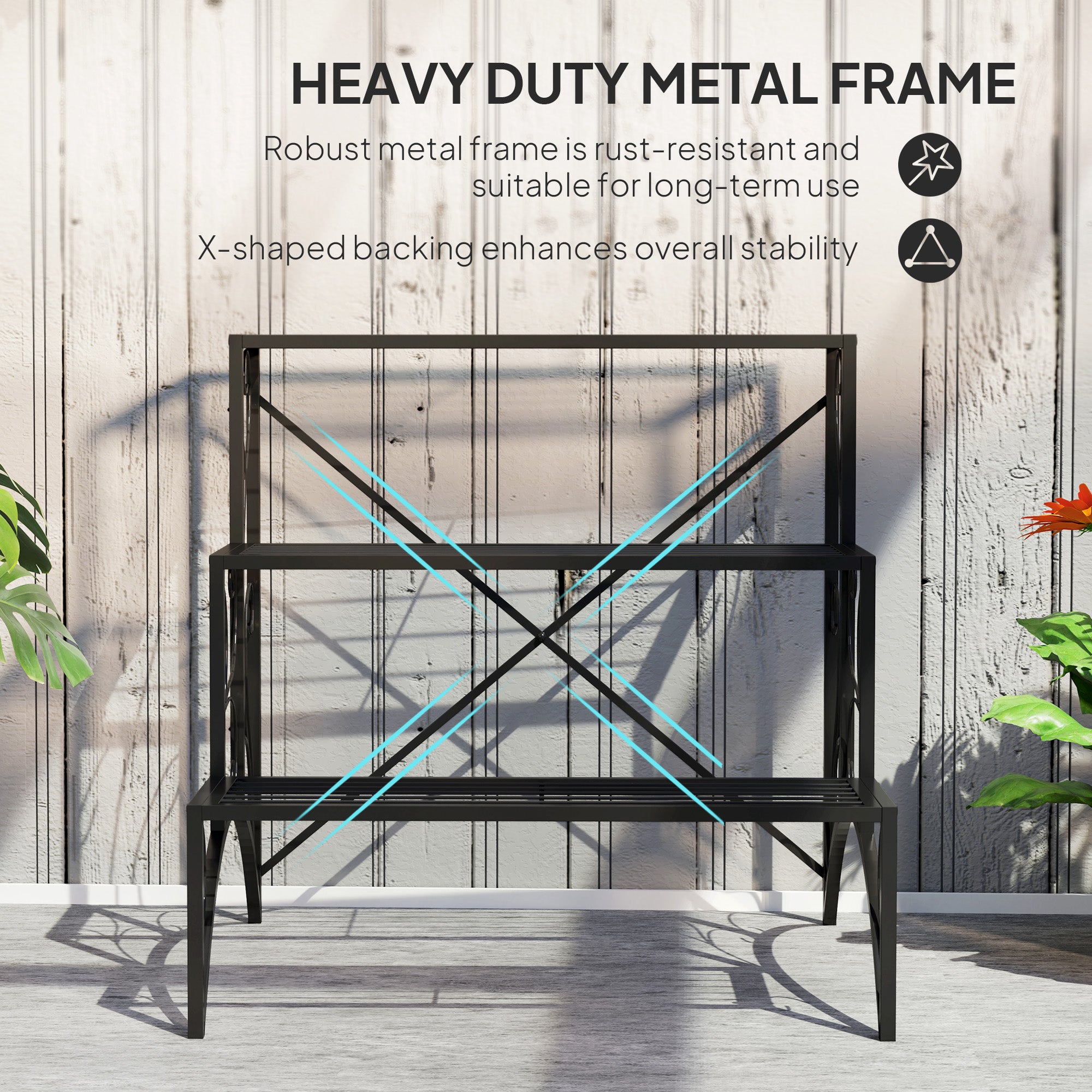 Kozy - Three-Tier Decorative Metal Plant Stand - Black