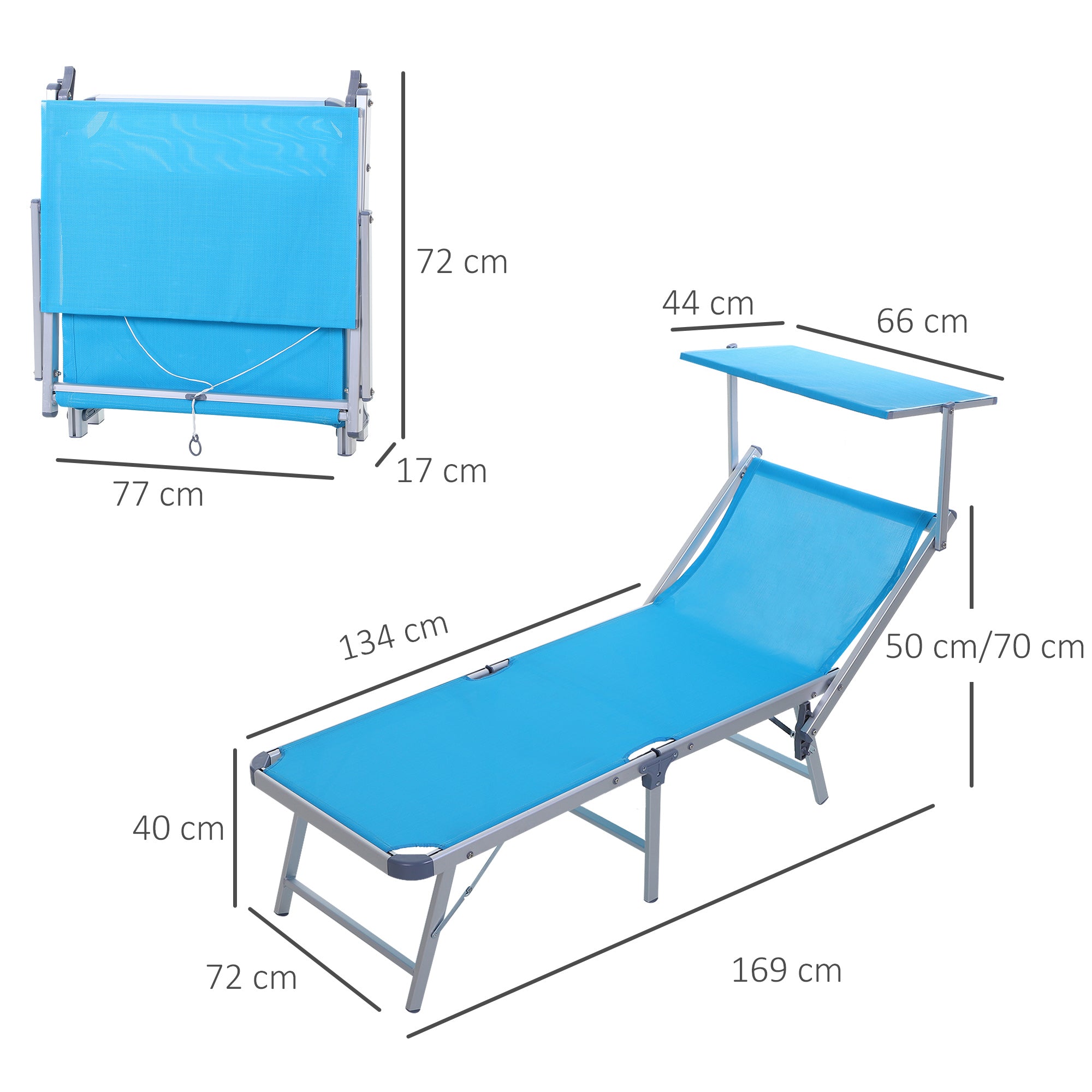 Outsunny Garden Sun Lounger Texteline Chaise Lounge Reclining Chair with Canopy Adjustable Backrest Bed Aluminium Frame