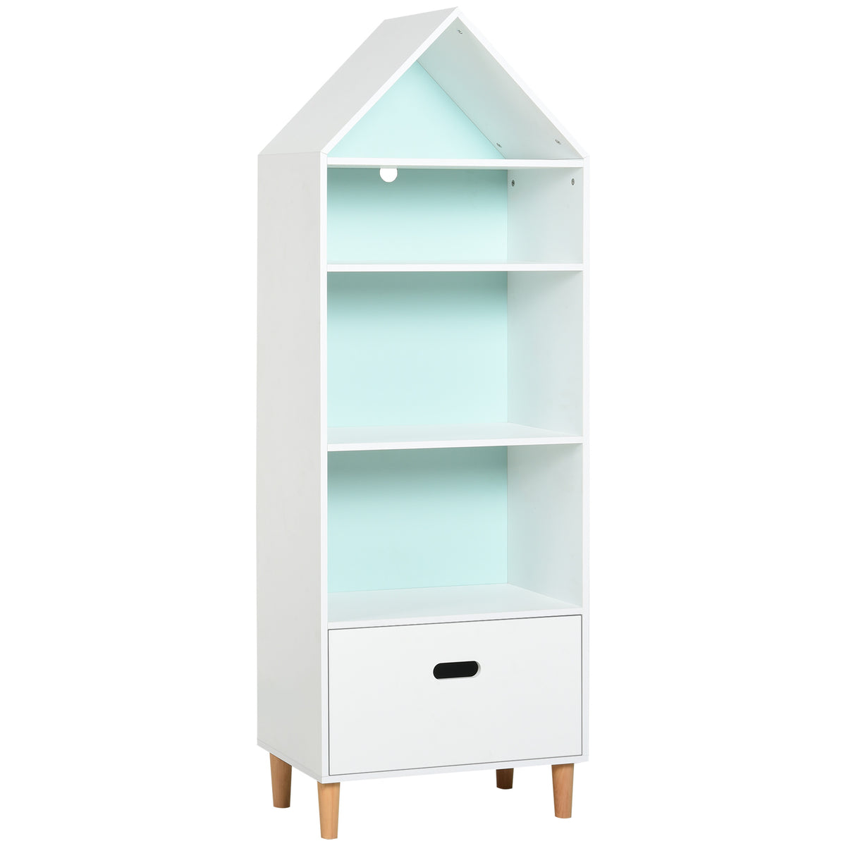 Kozy Kids Children Wooden Bookcase w/Drawer Bedroom Furniture Bookshelf Storage Rack Display Unit Toys Games Organisation Cabinet Pink Blue Back Panel 50 x 30 x 142 cm