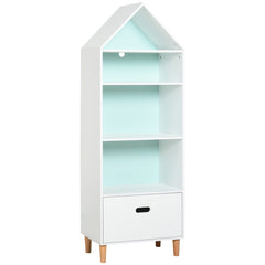 Kozy Kids Children Wooden Bookcase w/Drawer Bedroom Furniture Bookshelf Storage Rack Display Unit Toys Games Organisation Cabinet Pink Blue Back Panel 50 x 30 x 142 cm