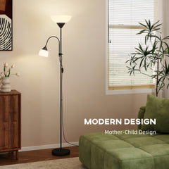 Kozy - LED Floor Lamp for Living Room, 180cm Tall Standing Lamp, Mother and Child Uplighter with Adjustable Gooseneck, Black