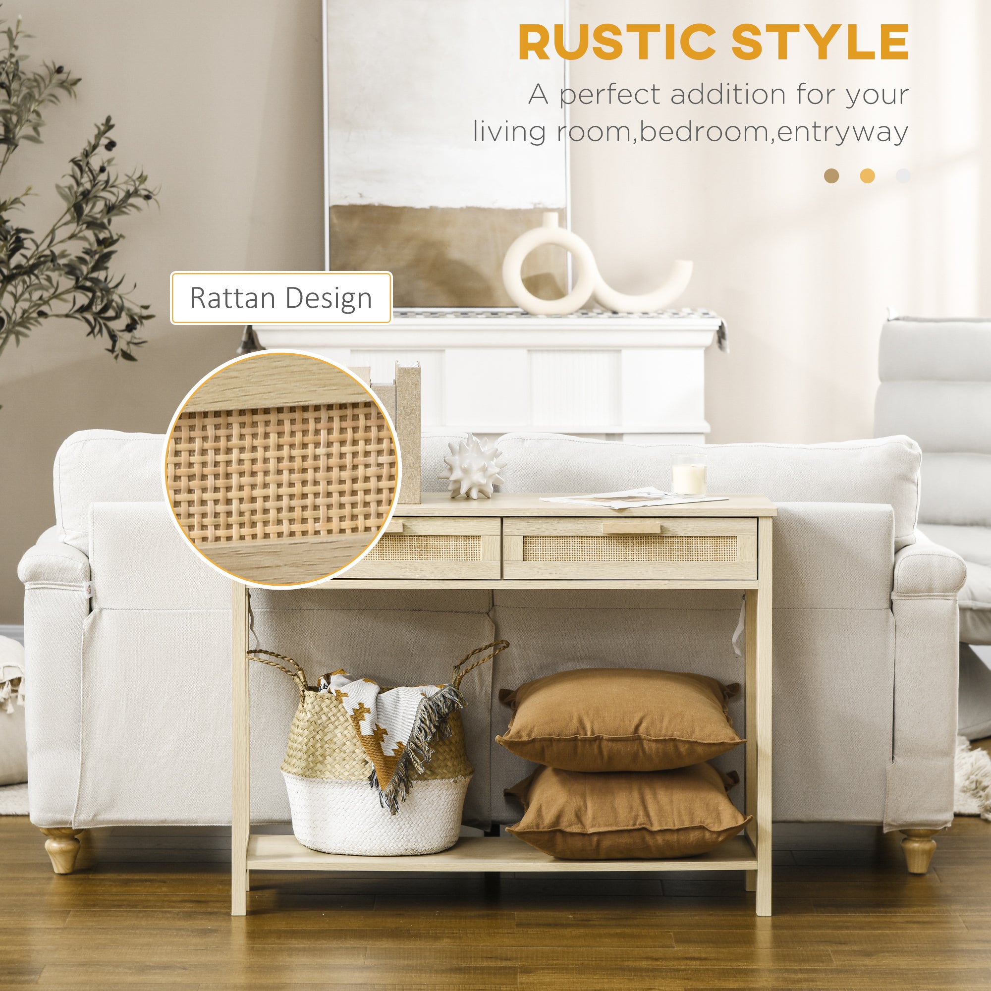 Kozy Console Sofa Table Hallway Side Desk with Storage Shelf Drawer for Entryway Living Room Bedroom Natural