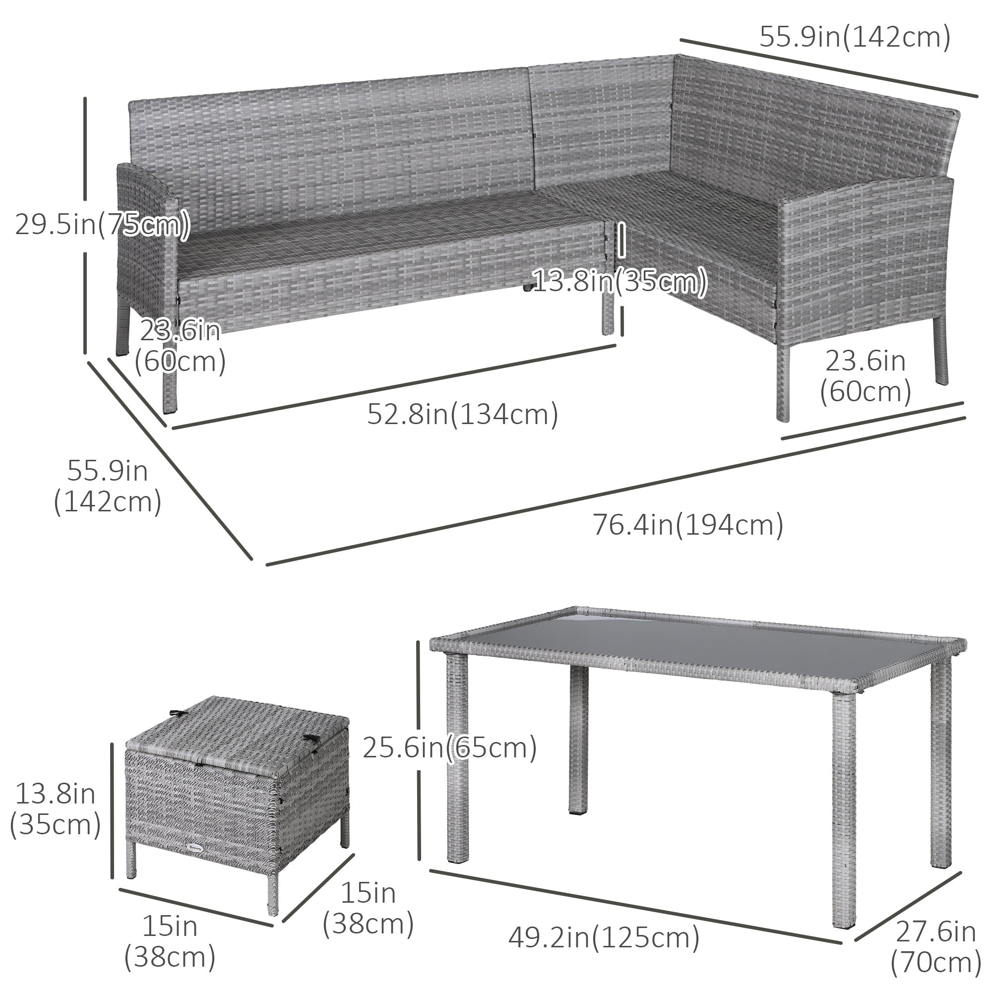 Kozy 6-Seater Rattan Dining Set Sofa Table Footstool Outdoor w/ Cushion Garden Furniture