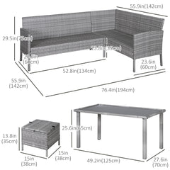 Kozy 6-Seater Rattan Dining Set Sofa Table Footstool Outdoor w/ Cushion Garden Furniture