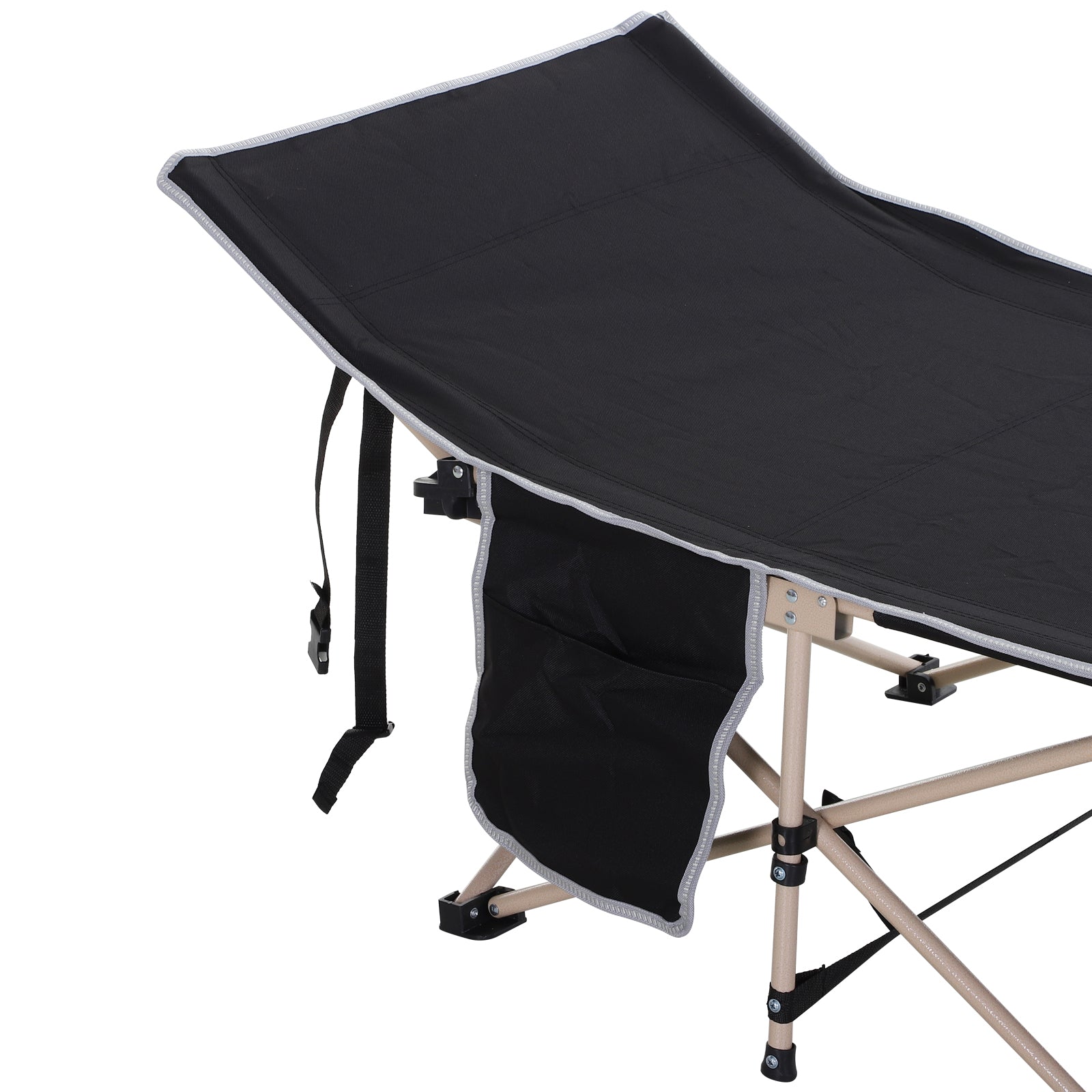 Outsunny Portable Folding Camping Cot, Single Person Military Sleeping Bed for Outdoor, Travel, Fishing with Side Pocket, Black