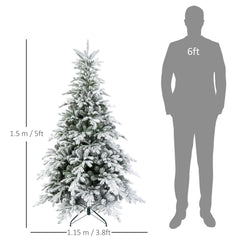 HOMCOM 5ft Prelit Snow Flocked Artificial Christmas Tree with Warm White LED Light and 931 Tips, Metal Base, Snowy Realistic Xmas Tree