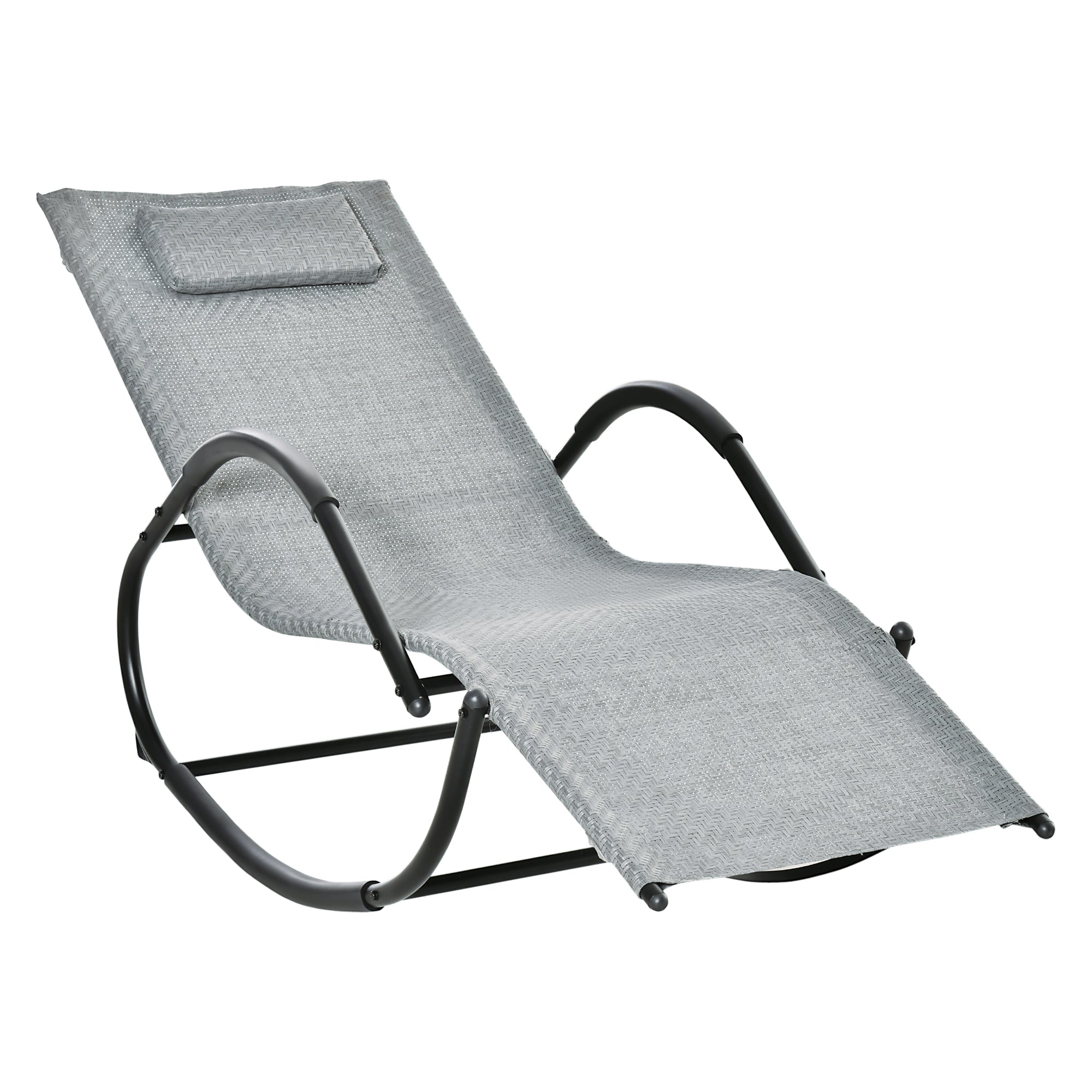 Kozy Zero Gravity Rocking Lounge Chair Rattan Effect Patio Rocking Chair w/ Removable Pillow Recliner Seat Breathable Texteline - Grey