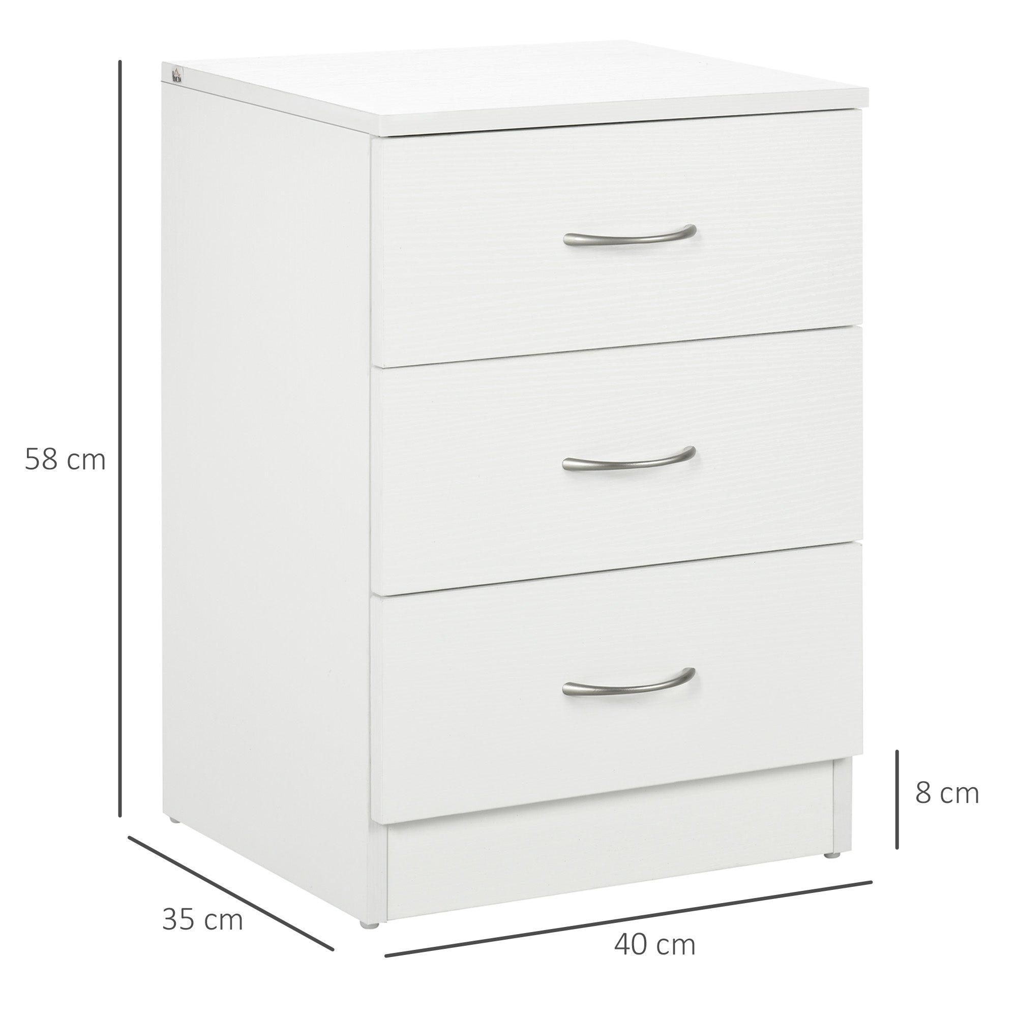 Kozy Three-Drawer Simple Bedside Table - White