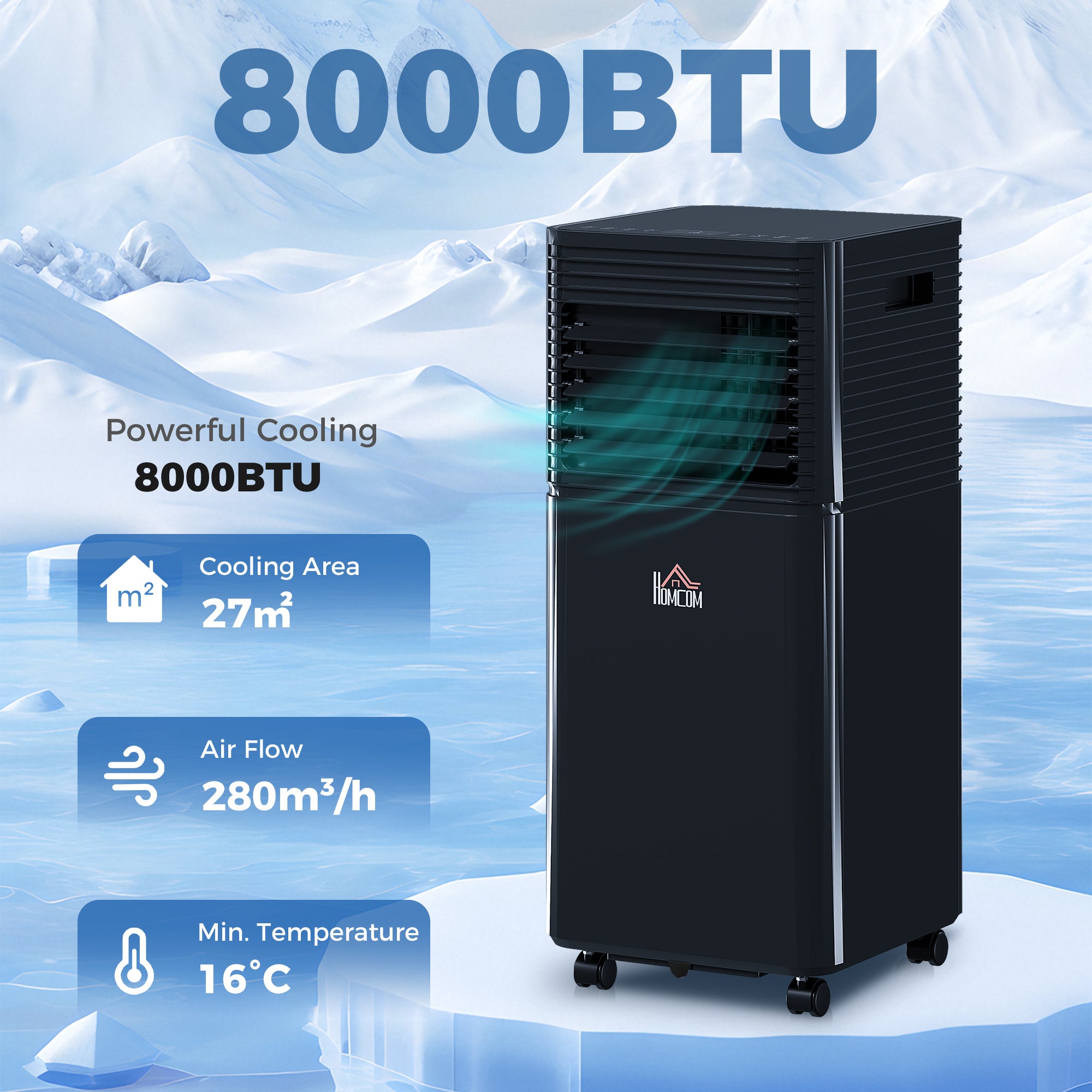 Kozy 8000 BTU 4-In-1 Portable Air Conditioner Unit Cooling Dehumidifying Ventilating  for Room up to 27m², with Fan, Remote, 24H Timer, Window Mount Kit, R290, A Energy Efficiency