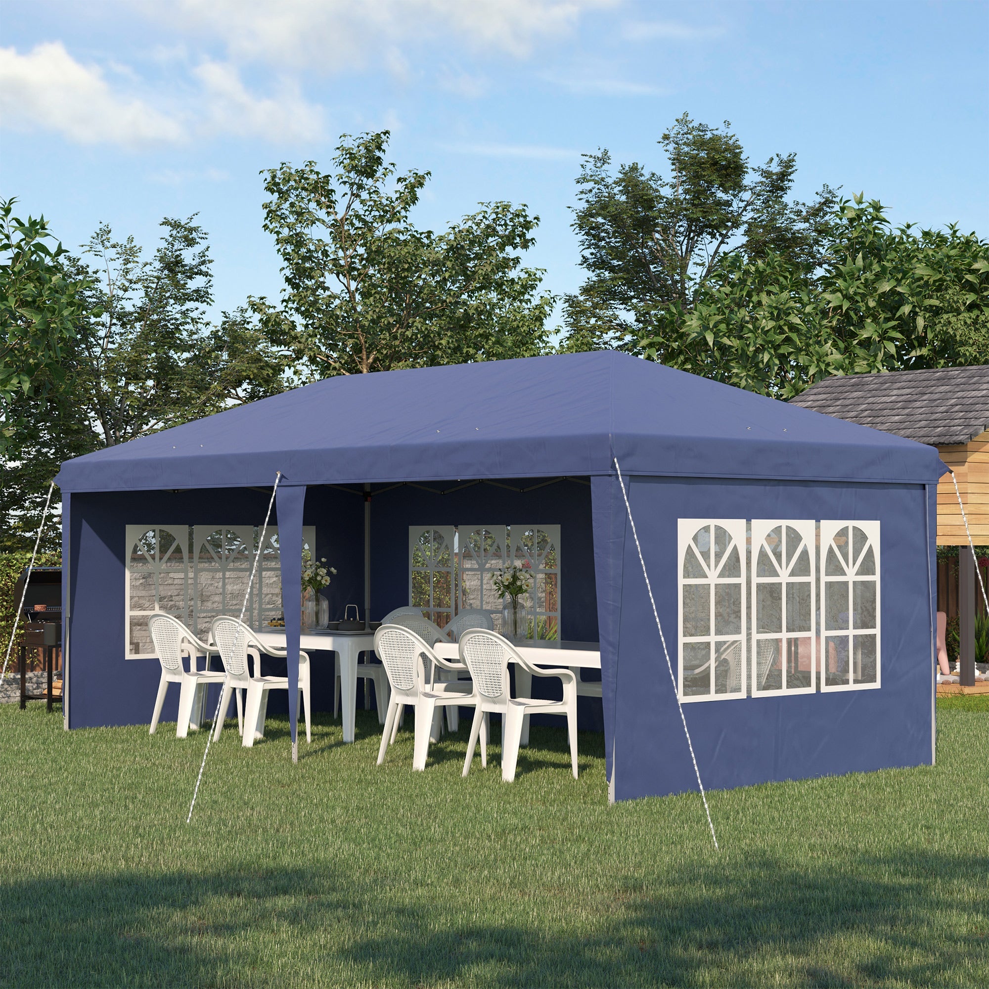 Outsunny 3 x 6m Pop Up Gazebo, Height Adjustable Marquee Party Tent with Sidewalls and Storage Bag, Blue | Aosom UK
