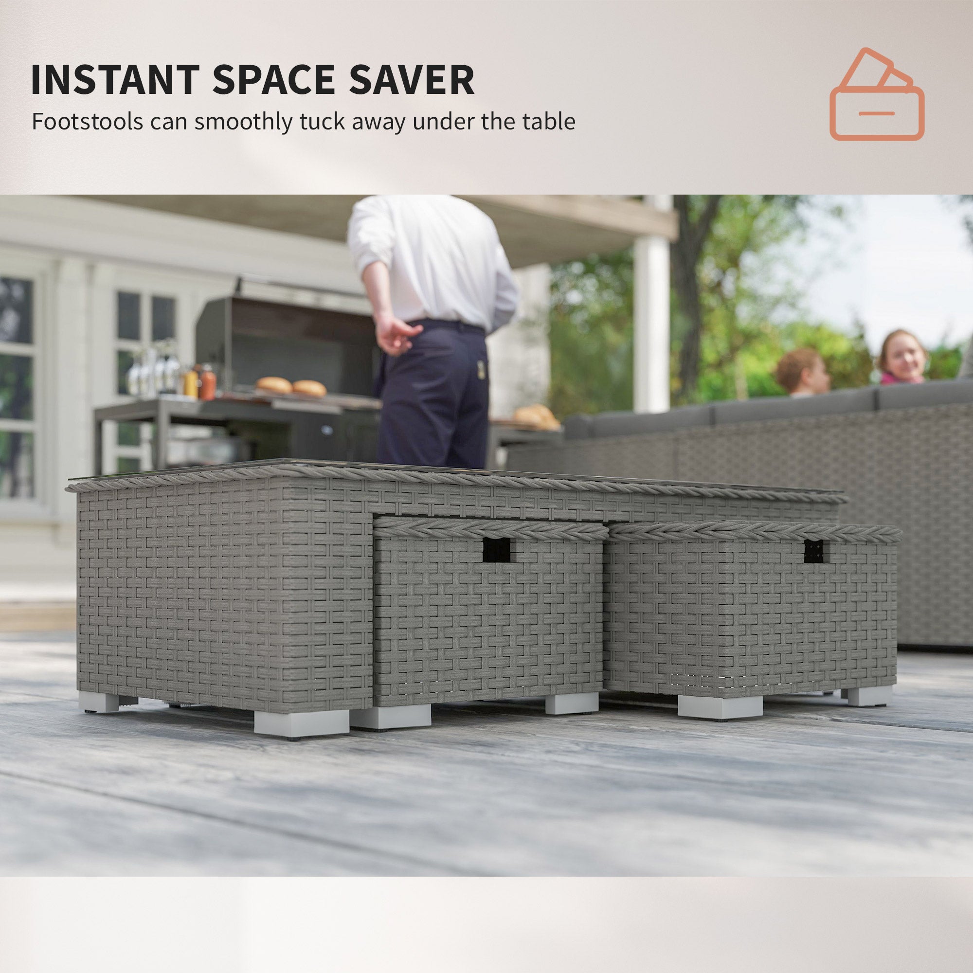 Kozy 6 Pieces Outdoor PE Rattan Wicker Corner Sofa Set with 10cm Thick Padded Cushions, Aluminium Conservatory Furniture with Glass Top Coffee Table, Footstools, Grey