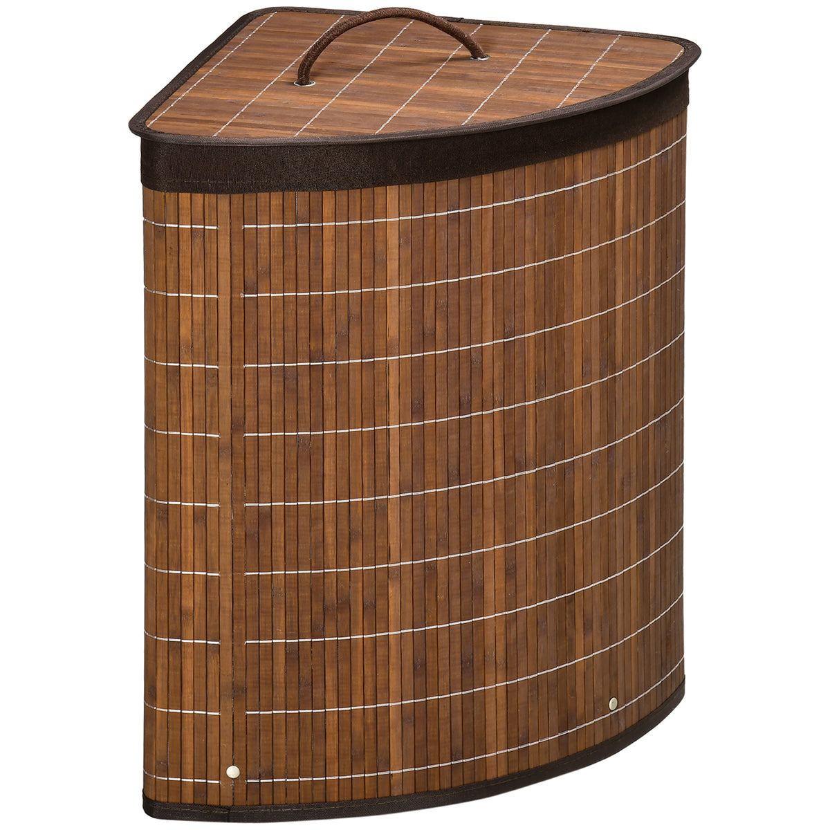 Bamboo Laundry Basket with Lid, 55 Litres Laundry Hamper with Removable Washable Lining, Corner Washing Baskets, 38 x 38 x 57cm, Brown