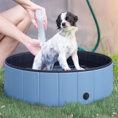 Kozy Dog Paddling Pool, Foldable Dog Pool, Leakproof & Hard Plastic, Portable Pet Bathtub with Non-Slip Base & Drainage Hole, for Indoors, Outdoors, Garden, Patio, 100 x 30 cm, Blue