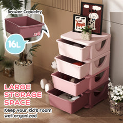 Kozy - Four-Tier Kids Storage Boxes, with Four Drawers, Pink