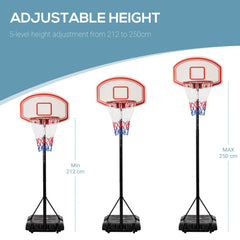 Kozy Portable Basketball Stand 175-215cm Adjustable Height Sturdy Rim Hoop w/ Large Wheels Stable Base Net Free Standing