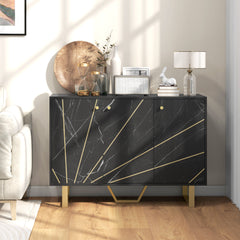 Kozy - Sideboard Storage Cabinet, Modern Storage Cupboard with Adjustable Shelves and Metal Legs for Living Room, Kitchen, Dining Room, Entryway, Black Marble Tone