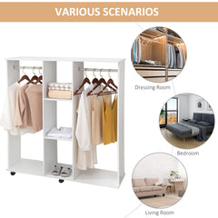 HOMCOM Double Mobile Open Wardrobe With Clothes Hanging Rails Storage Shelves Organizer Bedroom Furniture