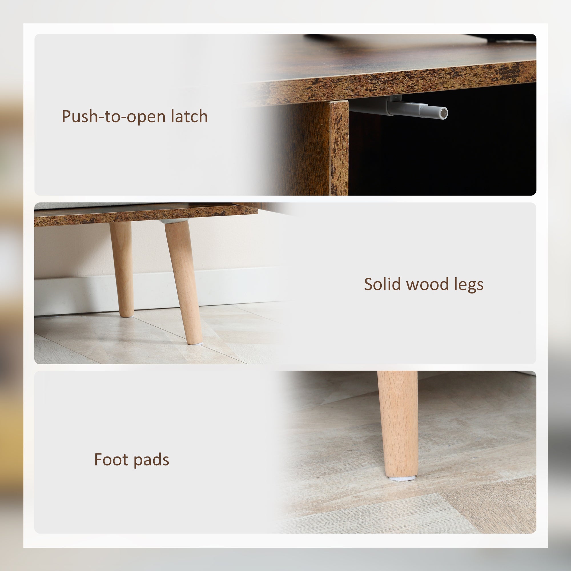 Kozy TV Stand Cabinet up to 55 Inches, TV Unit with Single Door and Open Shelves, Cable Holes for Living Room, Bedroom, Brown