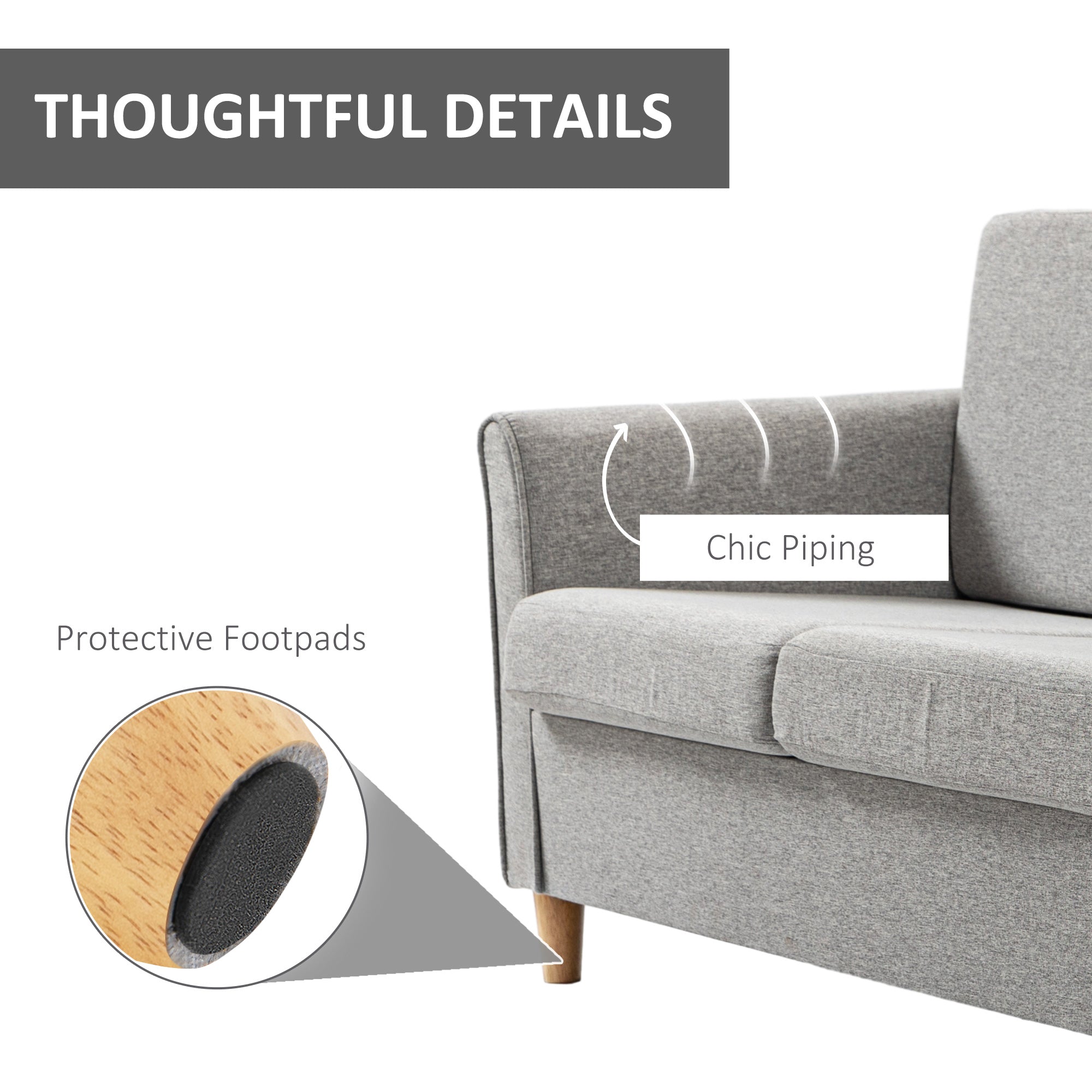 HOMCOM Compact Loveseat Sofa, Modern 2 Seater Sofa for Living Room with Wood Legs and Armrests, Light Grey | Aosom UK