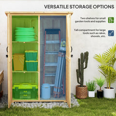 Kozy - Wooden Garden Storage Shed, Tool Storage Cabinet with Asphalt Roof and 2 Shelves for Garden Tools, Equipment, Outdoor Tool Shed with Double Doors, Natural