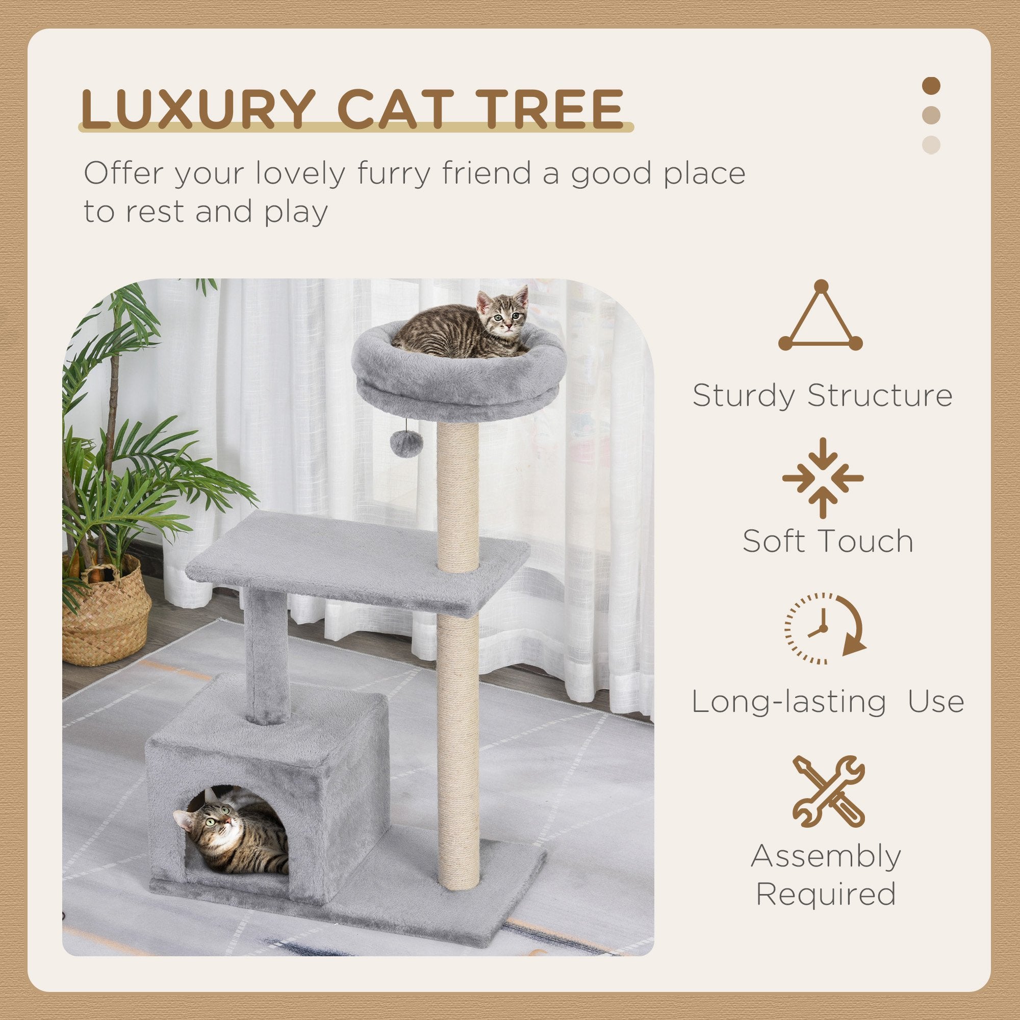 PawHut Durable Cat Scratching Tree, 3