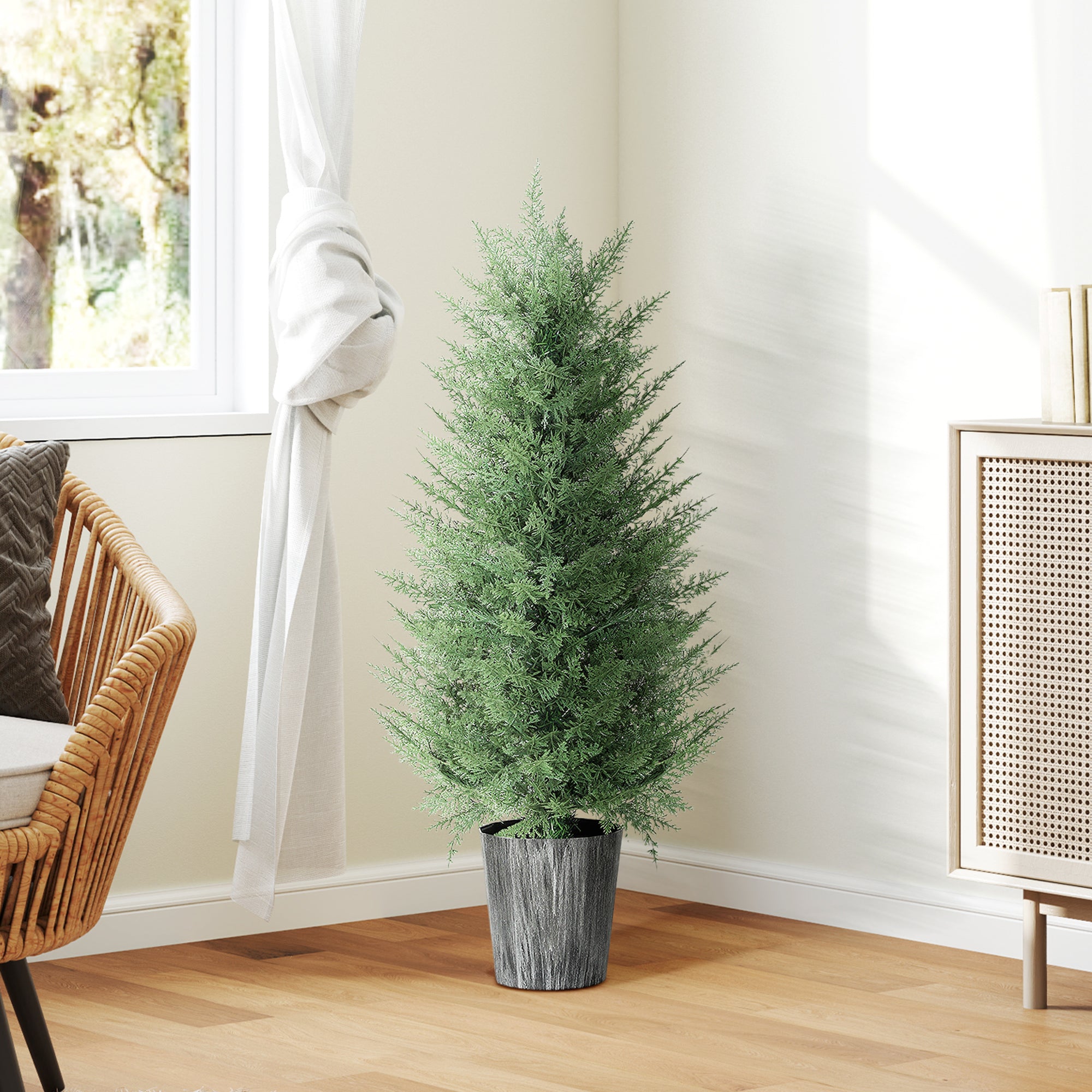 Kozy - 90cm Artificial Cypress Trees Set of 2, UV Resistant Artificial Plants with Decorative Pot, Fake Plants for Indoor Outdoor Decor, Green